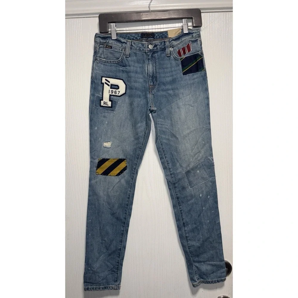 Girls Polo Ralph Lauren Astor Slim Boyfriend Jeans Patches 67 RL Size 16